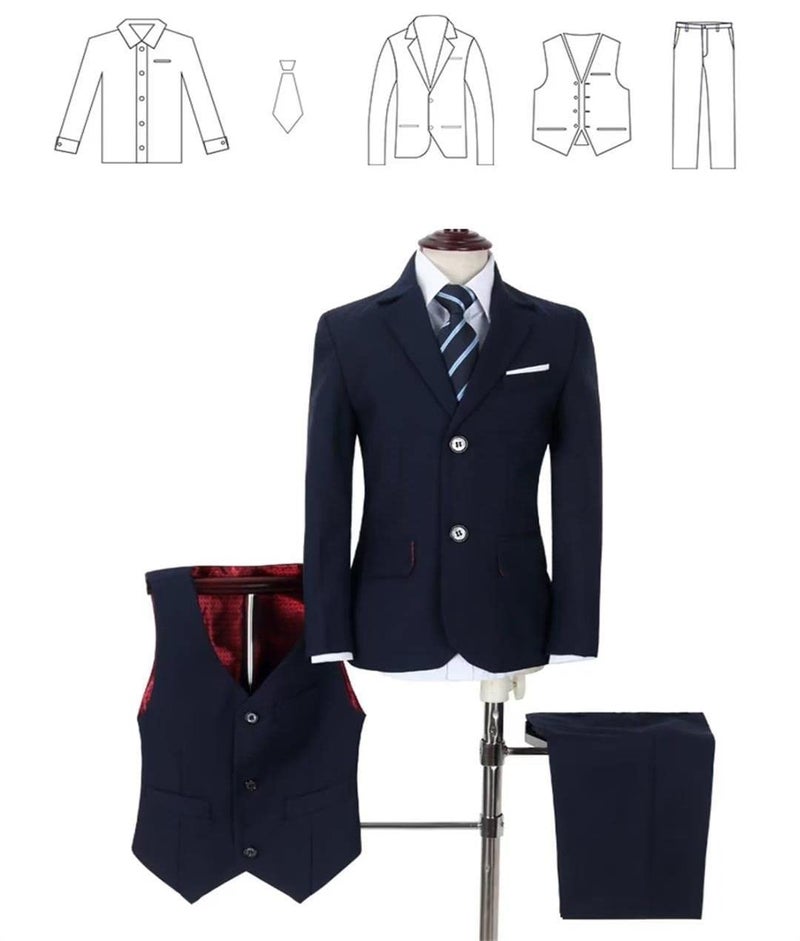 YuanLu Kids Suits for Boys Navy Blue Boy Suit Slim Fit Ring Bearer Outfit Wedding Guest Dresswear Toddler Tuxedo Size 4T - Image 4